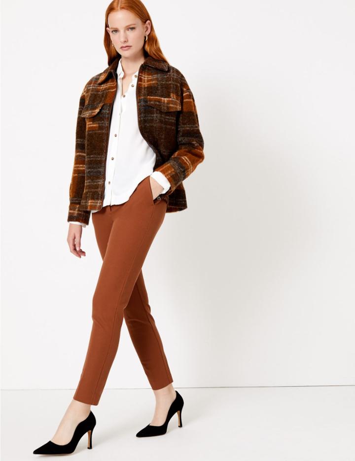 Marks & Spencer Cotton Rich Slim Leg Ankle Grazer Trousers Copper Tan