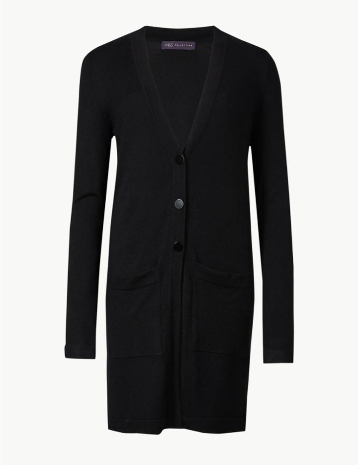 Marks & Spencer Jersey Relaxed Fit Longline Cardigan Black