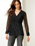 Marks & Spencer Sparkly Twisted Front Long Sleeve Blouse Black