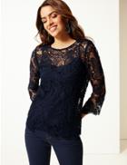 Marks & Spencer Lace Round Neck 3/4 Sleeve Blouse Dark Navy