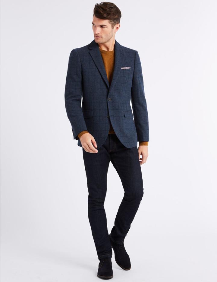 Marks & Spencer Checked Regular Fit Jacket Denim