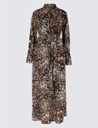 Marks & Spencer Printed Long Sleeve Shirt Maxi Dress Brown Mix