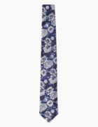 Marks & Spencer Luxury Silk Classic Rose Print Tie Blue Mix