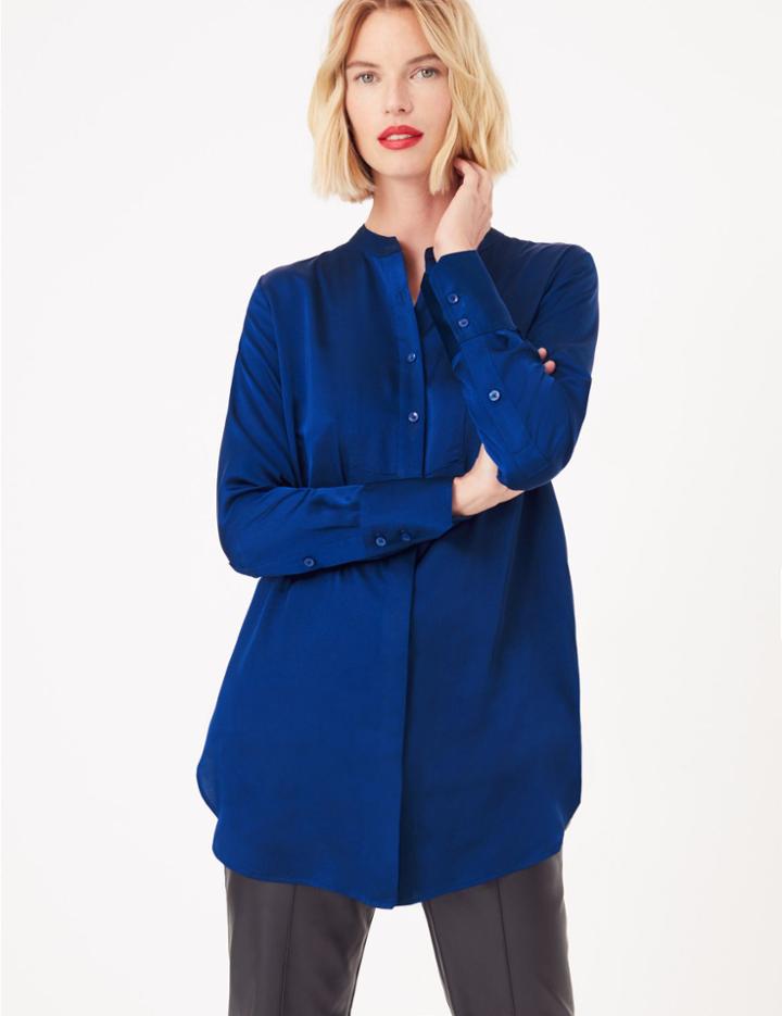 Marks & Spencer Satin Bib Longline Shirt Cobalt