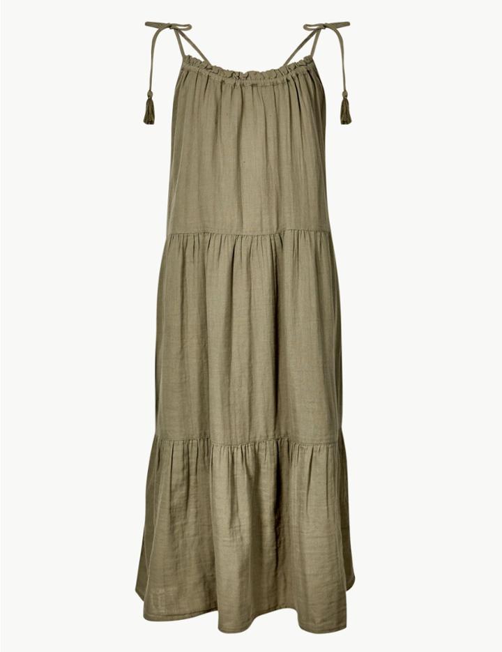 Marks & Spencer Pure Cotton Slip Beach Dress Khaki