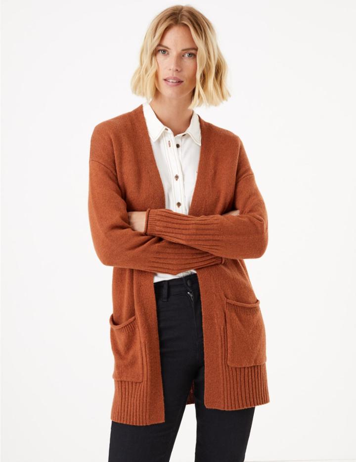 Marks & Spencer Lola Ribbed Edge To Edge Cardigan Tan