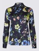 Marks & Spencer Petite Floral Print Long Sleeve Shirt Black Mix