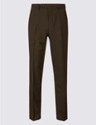 Marks & Spencer Tailored Fit Wool Blend Flat Front Trousers Brown
