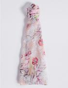 Marks & Spencer Pure Silk Floral Print Scarf Pink Mix