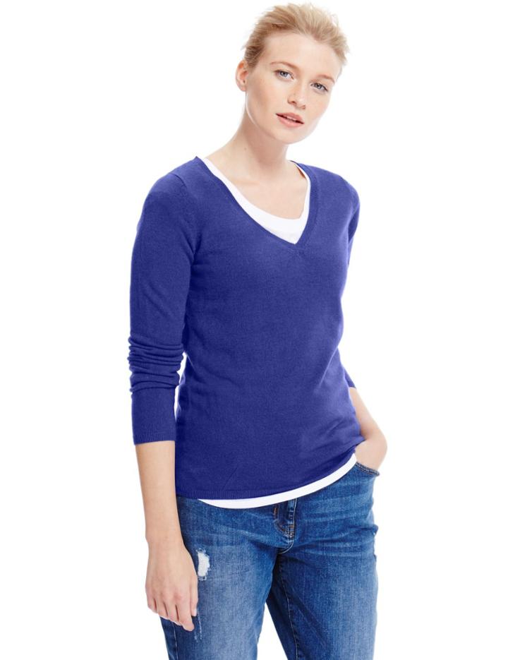 Marks & Spencer Cashmilon&trade; V-neck Jumper Royal Blue