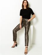 Marks & Spencer Animal Print Straight Ankle Grazer Trousers Black Mix