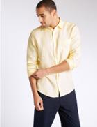 Marks & Spencer Pure Linen Easy Care Slim Fit Shirt Yellow