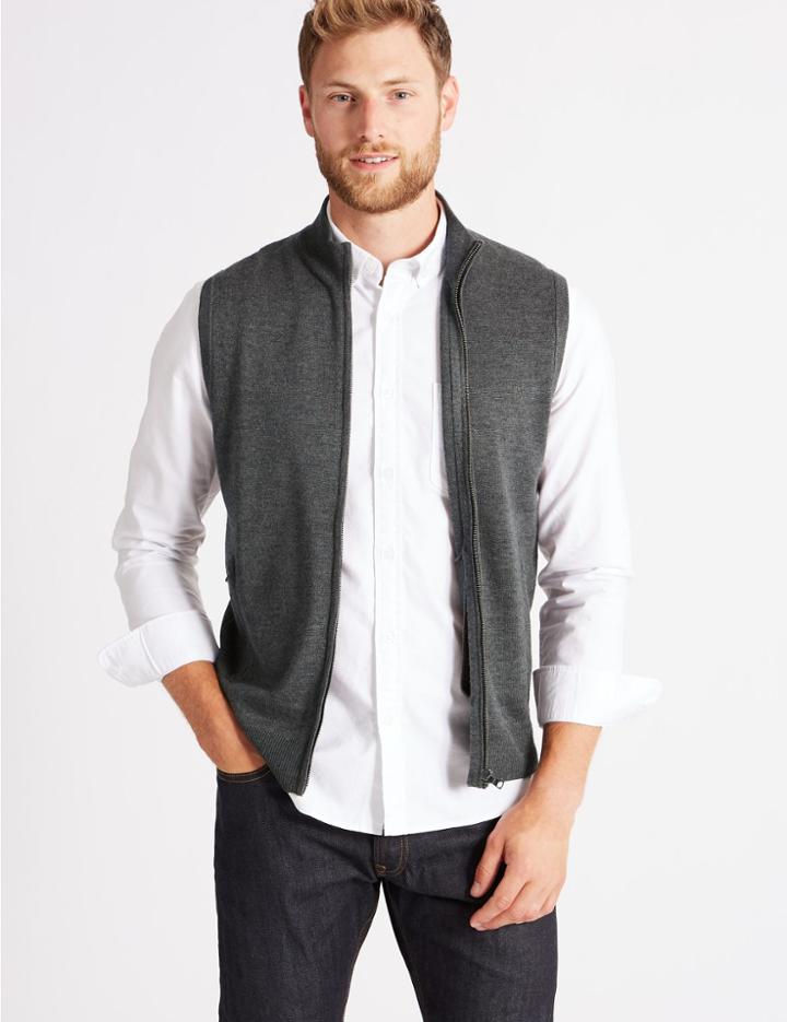 Marks & Spencer Merino Wool Blend Textured Gilet Charcoal