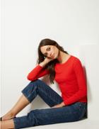 Marks & Spencer Pure Cotton Round Neck Long Sleeve T-shirt Chilli