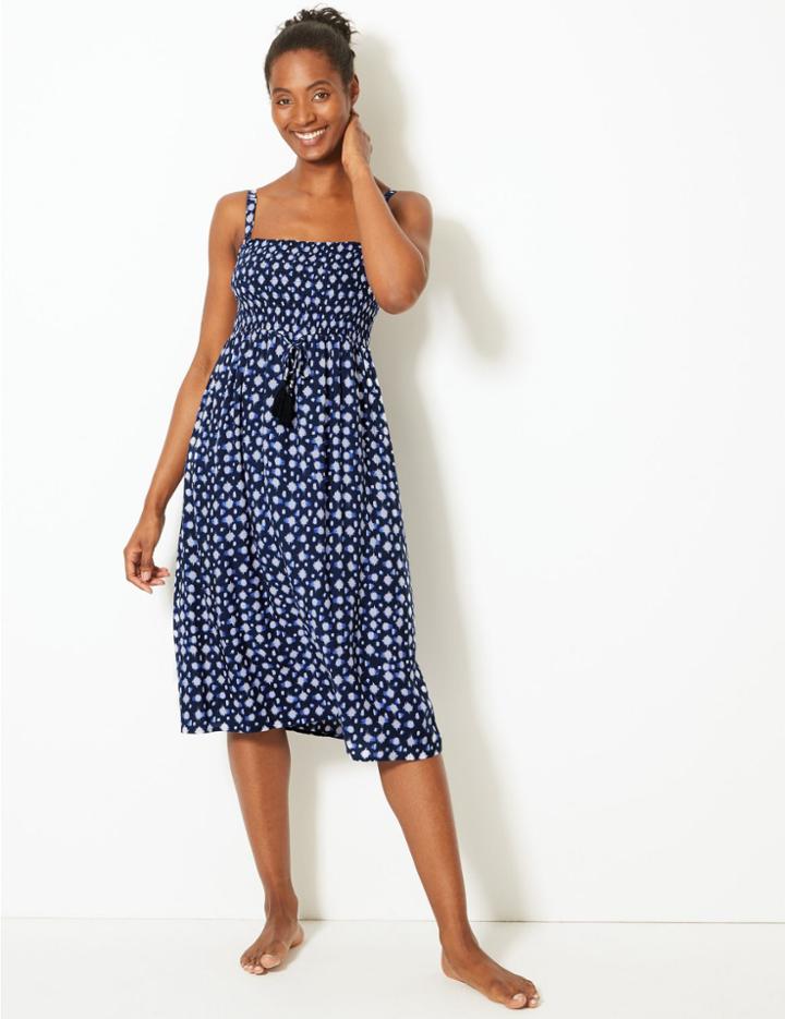 Marks & Spencer Shirred Beach Slip Dress Navy Mix