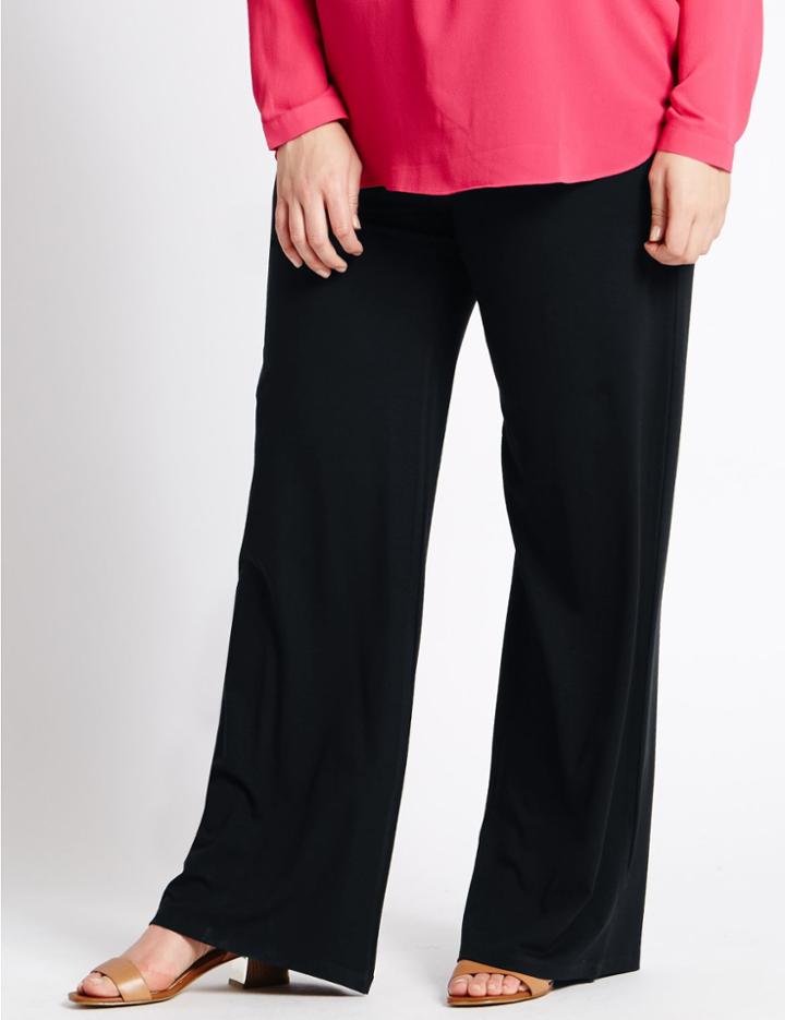 Marks & Spencer Petite Wide Leg Trousers Navy