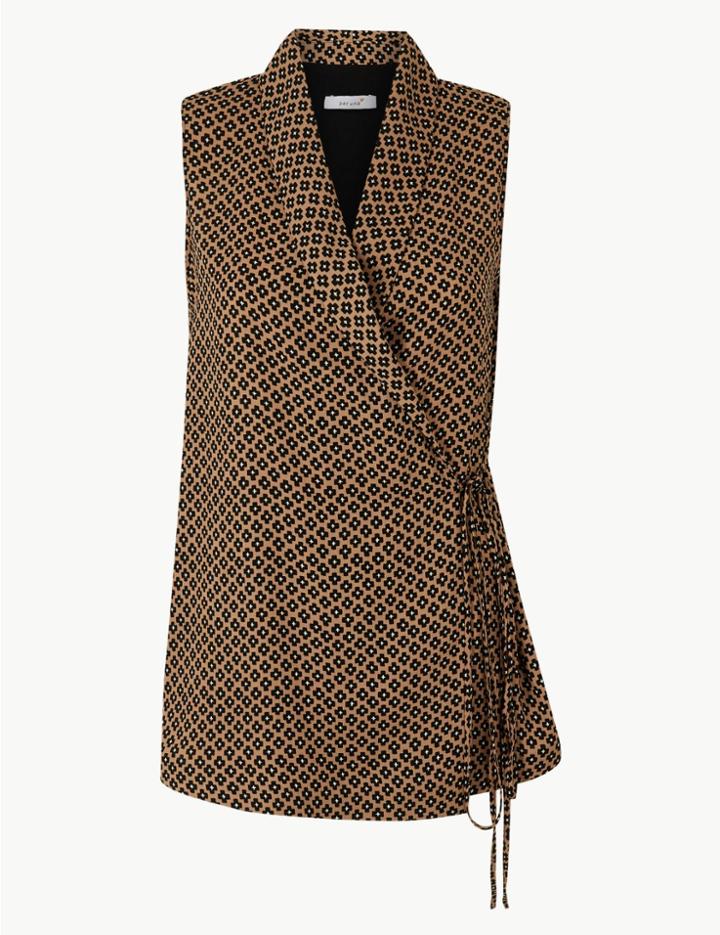 Marks & Spencer Geometric Print V-neck Wrap Blouse Camel Mix