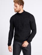 Marks & Spencer Supersoft High Neck Jumper With Wool Navy