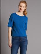 Marks & Spencer Clean Knit Round Neck Short Sleeve Jumper Cobalt