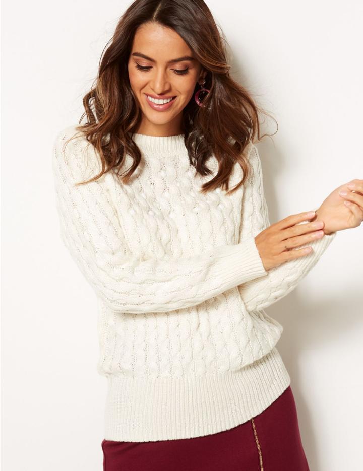Marks & Spencer Embellished Slash Neck Jumper Cream