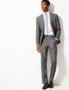 Marks & Spencer Grey Checked Tailored Fit Wool Trousers Grey
