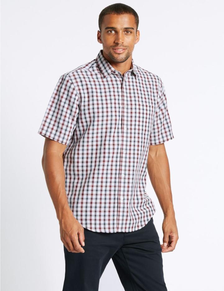 Marks & Spencer Modal Rich Checked Shirt Oxblood