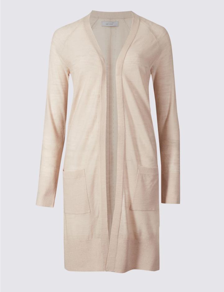 Marks & Spencer Longline Open Front 2 Pockets Cardigan Powder Pink