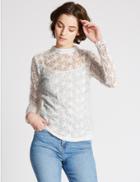 Marks & Spencer Cotton Blend Embroidered Long Sleeve Blouse Ivory