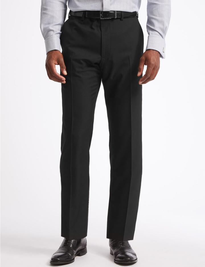 Marks & Spencer Shorter Length Regular Fit Wool Blend Trousers Black