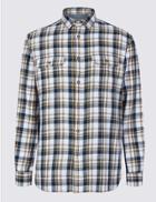 Marks & Spencer Pure Cotton Checked Shirt With Pockets Ecru Mix