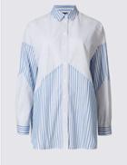 Marks & Spencer Pure Cotton Mix Stripe Long Sleeve Shirt Blue Mix