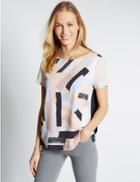 Marks & Spencer Printed Short Sleeve Jersey Top Navy Mix