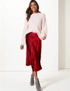 Marks & Spencer Velvet Pleated Midi Skirt Red