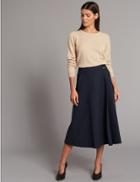 Marks & Spencer Cotton Blend Wrap A-line Midi Skirt Navy