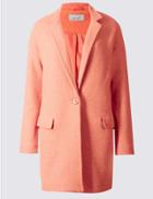 Marks & Spencer Wool Blend One Button Coat Soft Orange