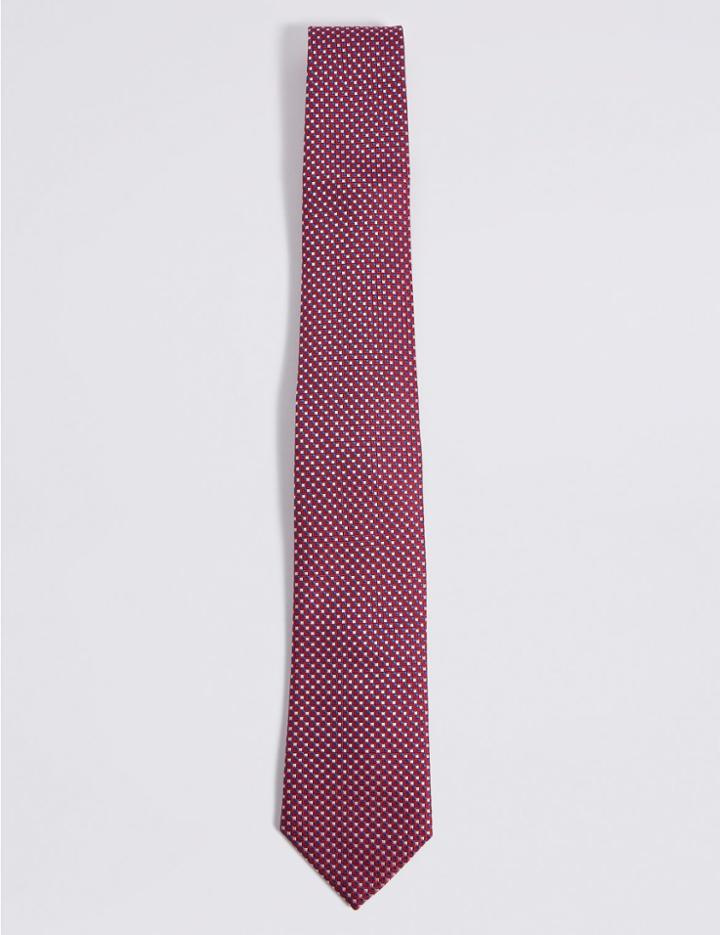 Marks & Spencer Pure Silk Textued Tie & Pocket Square Set Red Mix
