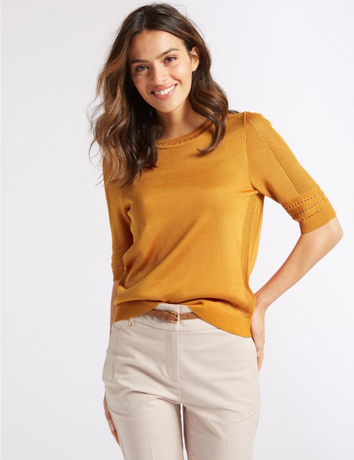 Marks & Spencer Textured Round Neck Half Sleeve Jumper Pumpkin