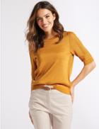 Marks & Spencer Textured Round Neck Half Sleeve Jumper Pumpkin