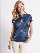 Marks & Spencer Floral Print Satin Short Sleeve Top Navy Mix