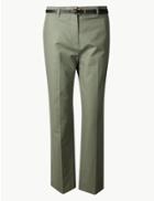 Marks & Spencer Belted Straight Leg Ankle Grazer Trousers Light Khaki