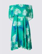 Marks & Spencer Palm Print Half Sleeve Bardot Dress Green Mix