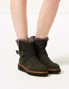 Marks & Spencer Suede Flatform Strap Ankle Boots Grey
