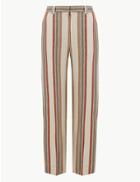 Marks & Spencer Linen Rich Striped Straight Leg Trousers Neutral