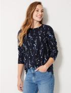 Marks & Spencer Floral Print Round Neck Long Sleeve Top Navy Mix
