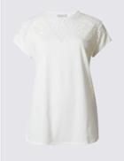 Marks & Spencer Cotton Rich Short Sleeve Jersey Top Soft White