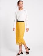 Marks & Spencer Floral Lace Waistband Pencil Midi Skirt Yellow