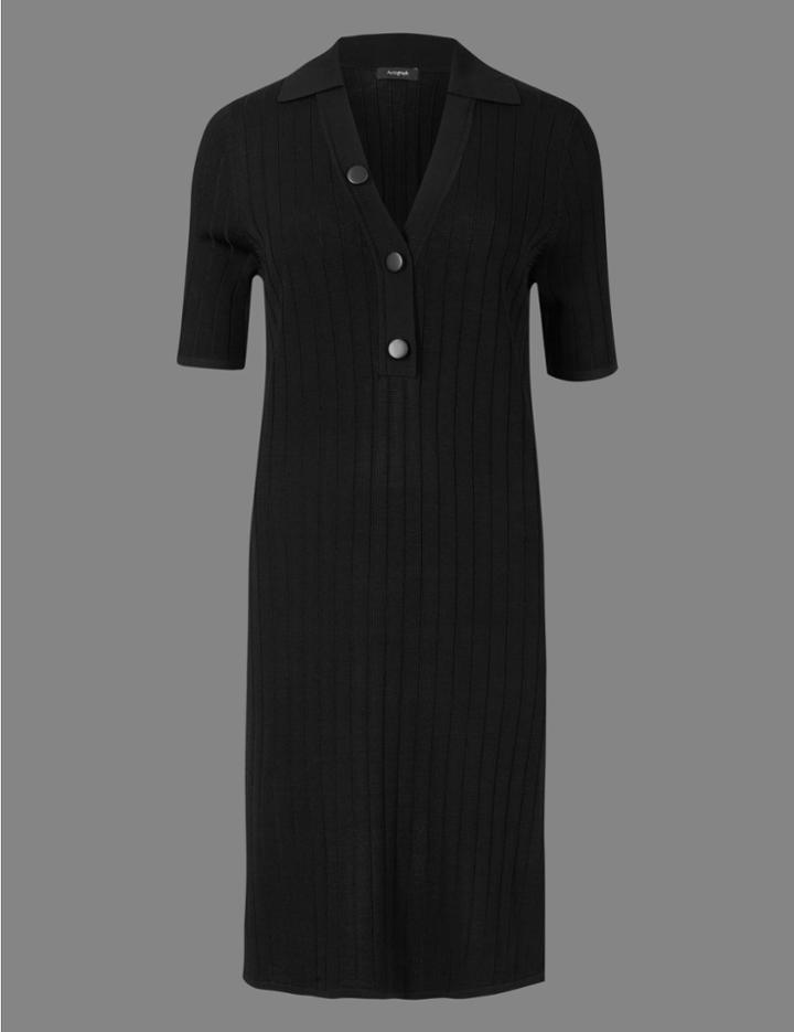 Marks & Spencer Textured Collared Neck Jumper Dress Black