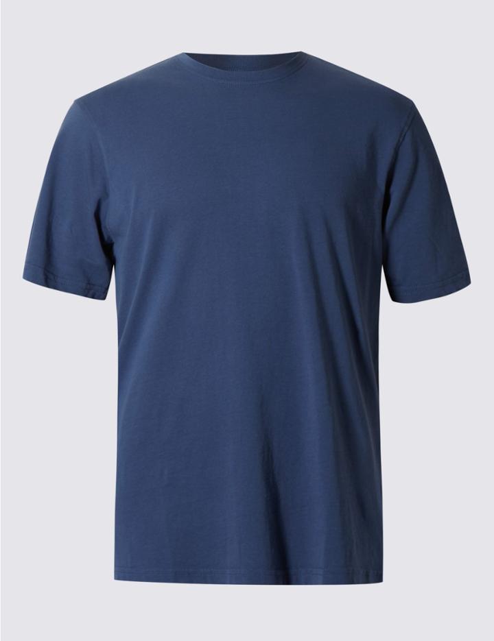 Marks & Spencer Pure Cotton Regular Fit T-shirt With Staynew&trade; Med Blue Denim