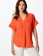 Marks & Spencer Pure Linen Short Sleeve Blouse Orange