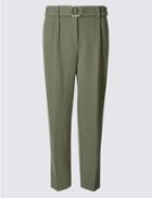 Marks & Spencer Pleated Belt Front Tapered Leg Trousers Khaki